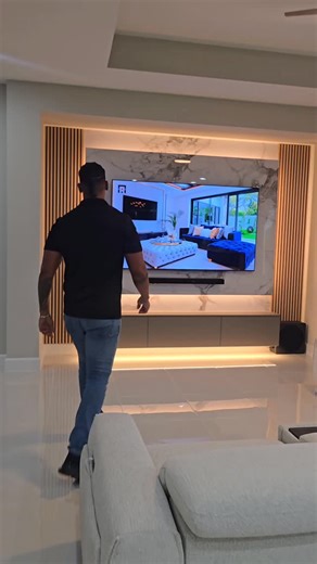 Palm Beach FL Handyman on Instagram: "Media wall installation in Westlake, FL.📍 This is what a finished setup should feel like: clean, modern, and ready to enjoy.✨ TV mounting, hidden wires, and a built in look from start to finish. #WestPalmBeach #TVMounting #MediaWall #WallUnitInstallation"