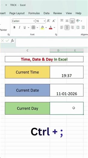 TIME, DATE & DAY Shortcut & Formula in Excel ⏰📅 | Excel Tricks #shorts