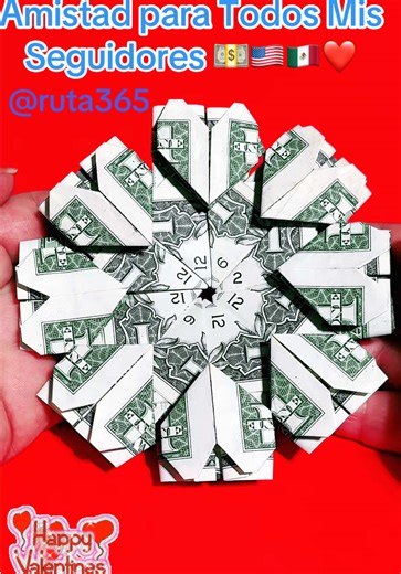 #flor con 8 corazones hecha con billetes de $1 dólar #flor#flower#origami#Money Flower Tutorial 💵🇺🇸🇲🇽❤️