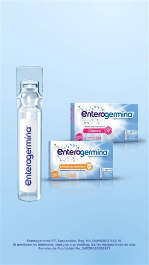 Enterogermina es ciencia pura. Sus esporas cuentan con una capa inteligente que las hace resistentes a cualquier condición adversa para llegar vivas al intestino y multiplicarse.​ Enterogermina F.F, Suspensión, Reg. No 544M2003 SSA VI. Si persisten las molestias, consulte a su médico, lea las instrucciones de uso. Permiso de publicidad No. 243300201B3977 | Enterogermina
