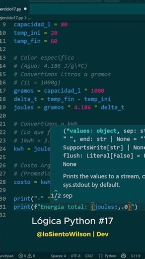 Lógica Python Inicial #17: ¿Cuánto gasta un Termotanque? ⚡🚿 #Shorts #Python