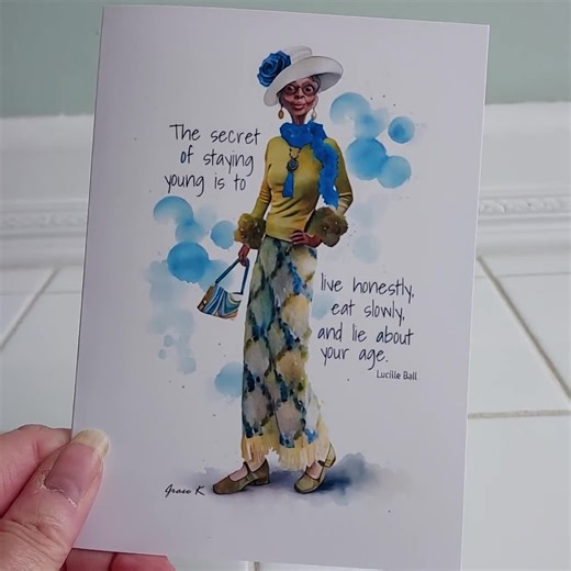 Funny Fashion Illustration Note Cards, Young at Heart, Set of 4