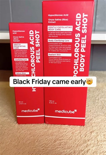 medicube Hypochlorous Acid Rice Peel Shot Duo For Face & Body I Gentle Exfoliating Serum for Dead Skin Cells & Pore Care, Blackheads & Excess Sebum Control I Rice Extract, Hypochlorous, Panthenol for Hydrating & Smoothing Care Trending products gift present stocking stuffer flash sale discount deal coupon code free shipping* #SuperBrandDayBFCM #OpenYourSuperStory #TikTokShopBlackFriday #TikTokShopCyberMonday #medicube *Disclaimer: Prices may vary based on discount availability. Check the product