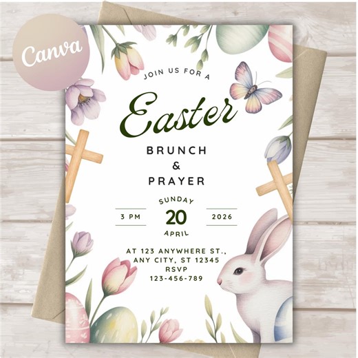 Easter Invitation, Easter Brunch & Prayer Invitation, Church Easter Invite Printable, Pastel Easter Party Invite, Editable Digital Download - Etsy Australia