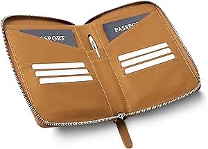 Full Grain Leather Family Passport Holder for 4 Passports - RFID Passport Holder and Travel Document Organizer - Large Leather Travel Wallet for Families - Camel