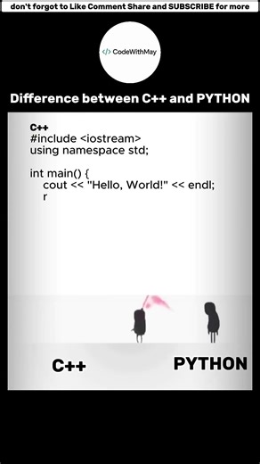 C++ vs Python: Hello World Program | Coding Shorts #coding #javascript #python #pythonic #python