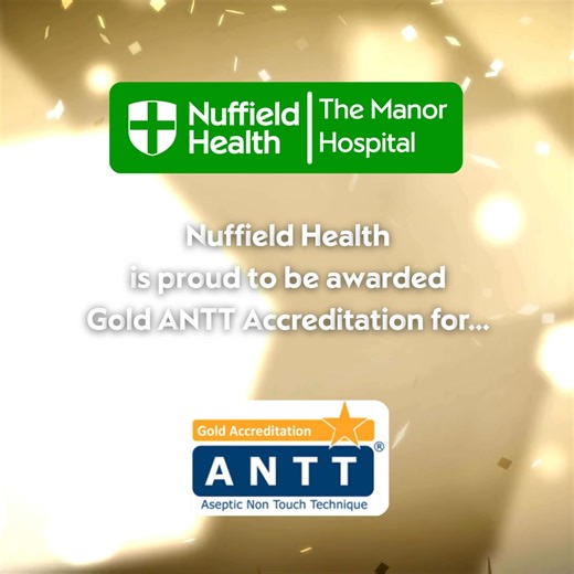 We’re proud to share that Nuffield Health has achieved ANTT Gold Accreditation across all sites, including here at The Manor Hospital, Oxford. This recognition reflects our commitment to delivering the safest, highest‑quality care for every patient, every time. ANTT Gold is the highest standard for excellence in aseptic technique, and achieving it shows that safe practice is truly embedded in our everyday work. A huge thank‑you to our teams for their dedication, professionalism and focus on pati