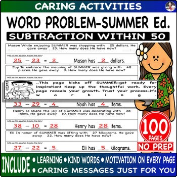 Subtraction within 50 word problem math worksheet fact fluency Step - Summer Ed.