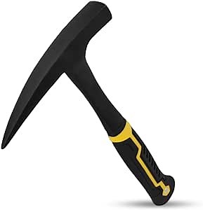 28-ounce geological hammer, 12-inch high-quality all-steel geologist hammer, used for mining, rock hounding, and exploration equipment, with a pointed tip and shock-absorbing handle (yellow/21)