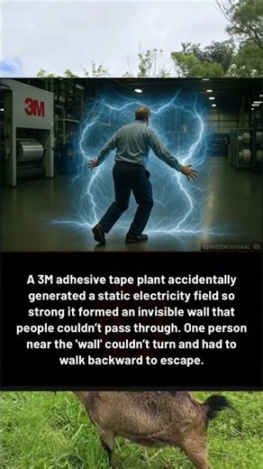 A 3m adhesive tape plant accidentally generated a static electricity field so strony it formed a wal