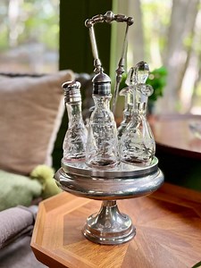 Antique Cruet Castor Set: Silverplated Carousel With 5 Etched Bottles - Etsy