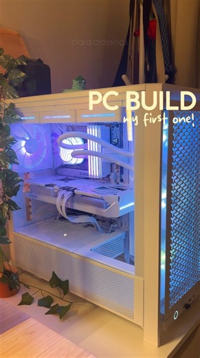 clara ☁️🍄✨ on Instagram: "EEEEK IT'S HAPPENING! here is my first ever pc build 🤩 never in a million years, thought I would one to own one of these. A huge thank you to Netty @corsair who made it all happen. We also got some pieces from @amd ! That build was a PROCESS. I started before my trip and continued afterwards. I was scared at each step, forgot things, went back, moved forward, went back again. Re-wired stuff, then moved the fans, plugged them back in. And then the Windows