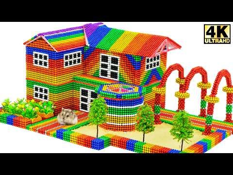 ASMR x 1,5 - Ensambla los coloridos imanes para crear una pequeña casa con un arco para tu hámster.