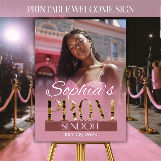 Prom Send off Welcome Sign for Women, Blush Pink and Gold Celebration Decor, Senior Graduation Party (digital Download) - Etsy