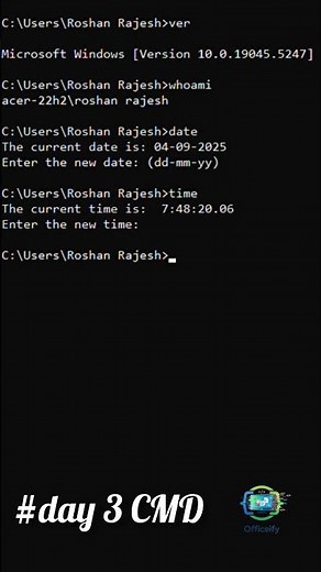 CMD Tutorial Day 3 | 5 Useful Commands You Must Know ⚡ #cmd #tips #tricks #commands #views #trending