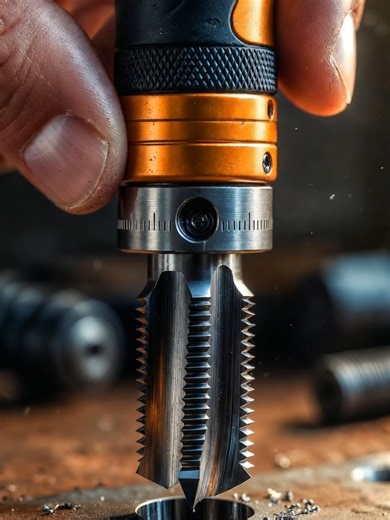 Miniature Industrial Thread Tapping Tool – Ultra Realistic Macro Workshop Shot 🔧✨