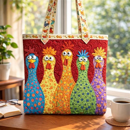 Chicken Quilt Tote Bag, Colorful Patchwork Chicken Purse, Quilted Farmhouse Tote, Chicken Lover Gift, Gift for Mom, Gift for Woman - Etsy