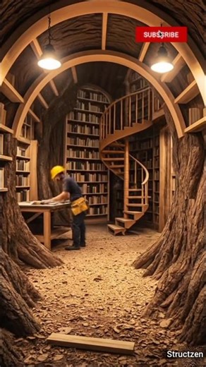 Inside a Tree Turns Into Luxury Library 😱🌳 | Satisfying Build Transformation #Shorts
