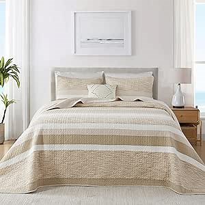 DDUOXIN Oversized King Bedspread - 120 W x120 L Extra Wide - Yarn Dyed 100% Cotton Stripe California Quilt with 2 Pillowcase, Reversible Soft Oversize Bedspreads Coverlet Bedding Set, Brown
