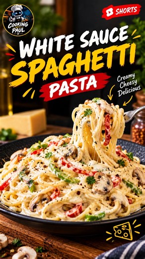 🍝 Creamy & Cheesy White Sauce Spaghetti 🤤 | Easy Recipe #Shorts