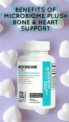 Support healthy blood flow, bone strength, and cardiovascular health with Microbiome Plus Bone & Heart Support. ✨ With Calcium, Vitamin D3, Vitamin K2 & BioPerine® ⭐ 5-Star customer love 💙 Daily support for bones, heart & overall wellness Small capsule. Big support. Your heart and bones will thank you. #MicrobiomePlus #BoneAndHeartHealth #HeartHealthSupport #VitaminD3 #VitaminK2