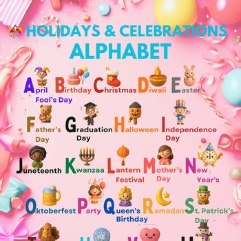 Holidays Alphabet Poster – Festive Classroom Decor – Educational Printable Art