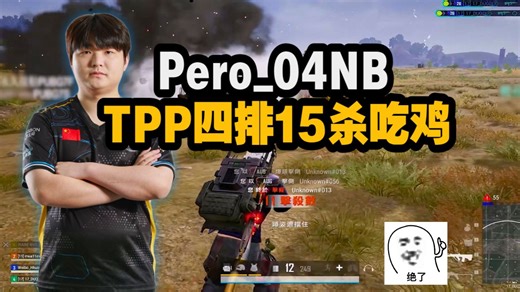 Pero_04NB亚服TPP四排14 15杀吃鸡，职业哥的精准枪法，丝滑平推吃鸡局~