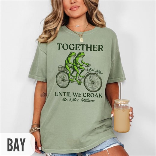 Funny Bride & Groom Shirts, Personalized Frog Couple Honeymoon Shirt, Frogs on Bicycle T-shirt, Gift for Newlyweds, Together Until We Croak - Etsy