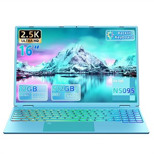 Fsjun 16" Blue Laptop, Color Backlit Keyboard, Fingerprint, (Win 11 Pro Office 2019), Celeron N5095, 12GB DDR4 RAM, 512GB SSD, 2K FHD IPS Display – Lightweight Laptop for Study & Work