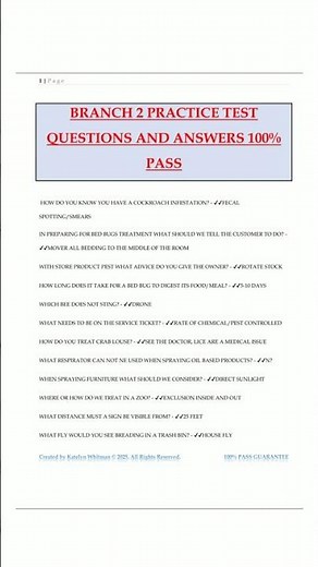 BRANCH 2 PRACTICE TEST QUESTIONS AND ANSWERS 100 PASS8