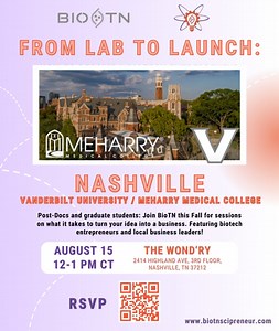 From Lab to Launch: How to Become a Biotech Entrepreneur and Scipreneur Challenge, BioTN, Nashville, TN
