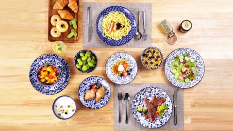 MALACASA 12 Pieces Dinnerware Sets, Porcelain Plates and Bowls Set for 4, Blue and White Porcelain Dish Set, White Orchid Pattern