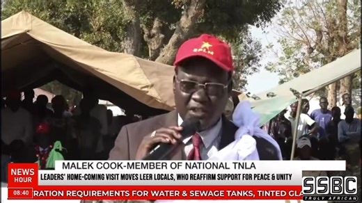 Moving to Leer County in Unity State, locals turned out in large numbers to welcome their leaders home for the holidays, including Malek Cook, a lawmaker representing the area in the National Parliament. The residents expressed their support for peace, reconciliation, and unity as the country transitions towards democratic elections in 2026. | SSBC News