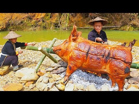 Primitive Cooking in the Wild | Dwarf Family Builds Oven and Roasts a Whole Pig