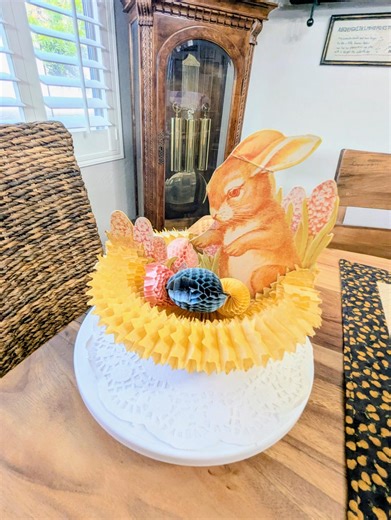 Antique- Easter- Decor- Stand up Card -greeting- Spring- Home- Kitsch- Bunnies- Basket- Eggs- 3 Dimensional- Flowers- Honeycomb- Tissue - Etsy