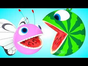 Pacman Butterfly meets a watermelon friend ball rolling on flower farm as he see surprise box