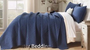 Navy Blue Bedding，Cotton King Size Comforter Set，Farmhouse Printed Pattern Bedspreads，Soft Cotton Quilt Solid Color Lightweight Bedspread All Seasons 3 Piece
