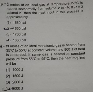 2 moles of an ideal gas at temperature 27 ^ { \circ } \mathrm {... | Filo