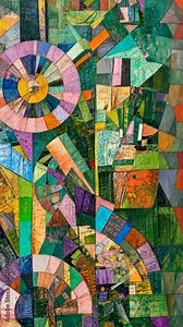 Colorful abstract mural displays vibrant patterns and shapes in a creative urban setting during daytime