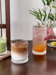 KEMORELA Ribbed Glass Cups Set, 13oz Vintage Drinking Glassware Set of 4, Premium Glassware, Elegant Mixed Glassware Set, Origami Style Cocktail Glasses, Great for Cocktail, Whisky & Beverages