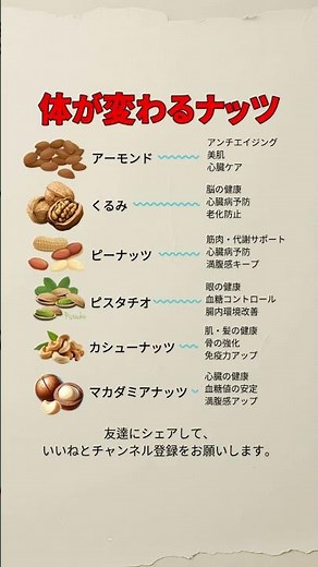 毎日食べたいナッツの効果6選｜アンチエイジング・代謝・腸内ケア #ナッツ #アーモンド #くるみ #ピーナッツ #ピスタチオ #カシューナッツ #マカダミアナッツ#健康効果 #アンチエイジング