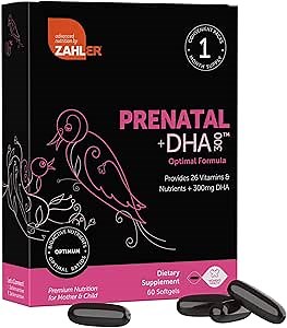 Zahler Prenatal Vitamin with DHA & Folate - DHA Supplements & Prenatal Multivitamin for Mother and Child - Kosher Prenatal DHA Prenatal Vitamins with Iron, Pre Natal Softgels 60 Count