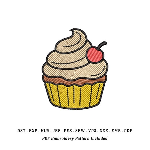 Cupcake Embroidery Design | Cute Sweet Dessert Digital Download | Bakery Machine Embroidery File for Aprons, Shirts & Gifts - Etsy