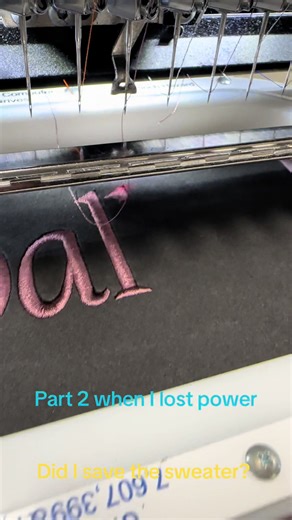 Part two when I lost power while embroidering two orders. #melco #lostpower #custombroidery #otwemb #consistency