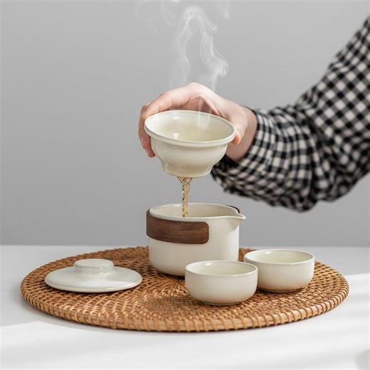 Gaiwan Ceramic Tea Set With Travel Case I Housewarming Gift Set - Etsy