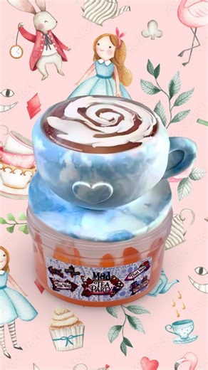 BFF Slime Bakery on Instagram: "Step into the whimsy of Wonderland with Mad Tea Party, a slime that feels like you’ve been invited to the table yourself. It begins with a dreamy, pink-hued iridescent purple color shift coated clear that shimmers with every tilt, waiting for the avalanche of the white thick and glossy. At the center of the chaos, a marbled blue-and-white saucer and a dainty clay teacup set the scene for play, will you avalanche into the cup or try something different? The choice 