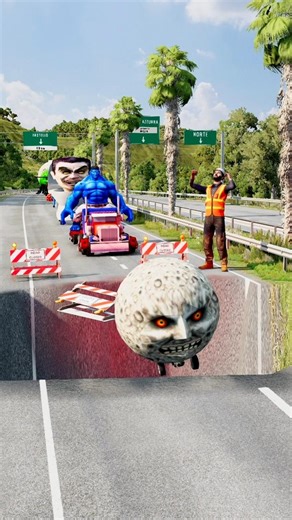 Moon Monster Cars & Funny Cars vs Big Poth Hole - BeamNG.Drive