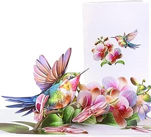Birthday Cards for Women - Hummingbird Pop Up Card, Handmade Gift for Mom, Wife, Grandma, Daughter, Friend – Greeting Cards for All Occasions (Hummingbird and Orchid)