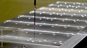 Precision Surface Measurement with Probe on a cnc milled Aluminium Sheet workpiece - quality control Stock Video