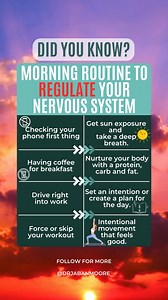 Revitalize Your Mornings: Harness the Power of Routine to Regulate Your Nervous System. Start your day with intention and balance. Design a morning routine that nourishes your mind, body, and soul. Incorporate calming activities, mindfulness, movement, and self-care rituals. Embrace the transformative potential of a well-crafted morning routine. ✨🌅✨ | Dr. Jaban Moore